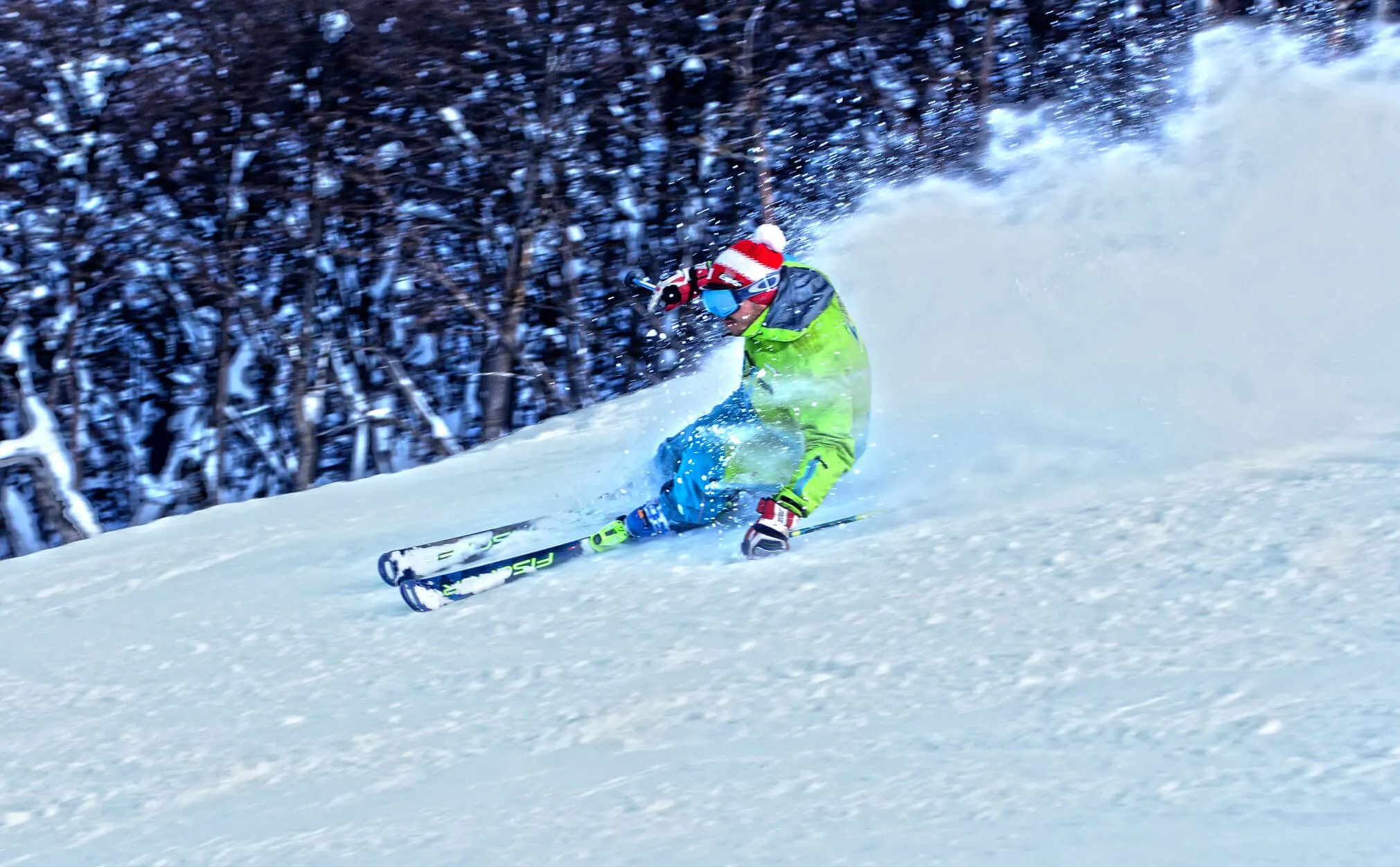 Ski Instructor Fede Wenzel Skiing powder on SL skis